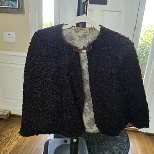 Women's Black Bouclé Short Coat - Shawl Vintage Style.